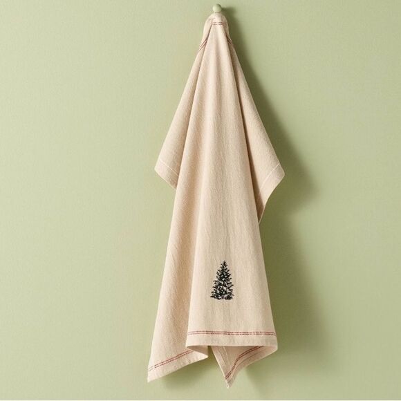 Hearth & Hand Embroidered Tree Design with Red stitched edging Kitchen Towel - Picture 8 of 8